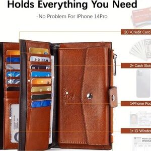 Ladies Leather Trifold Wallet - RFID Blocking, Large Capacity